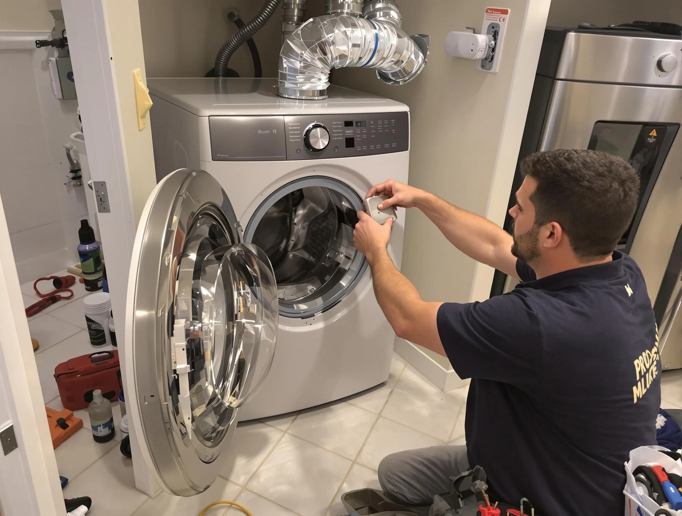 Plain City Dryer Vent Cleaning technician performing precise dryer vent hose installation in Plain City