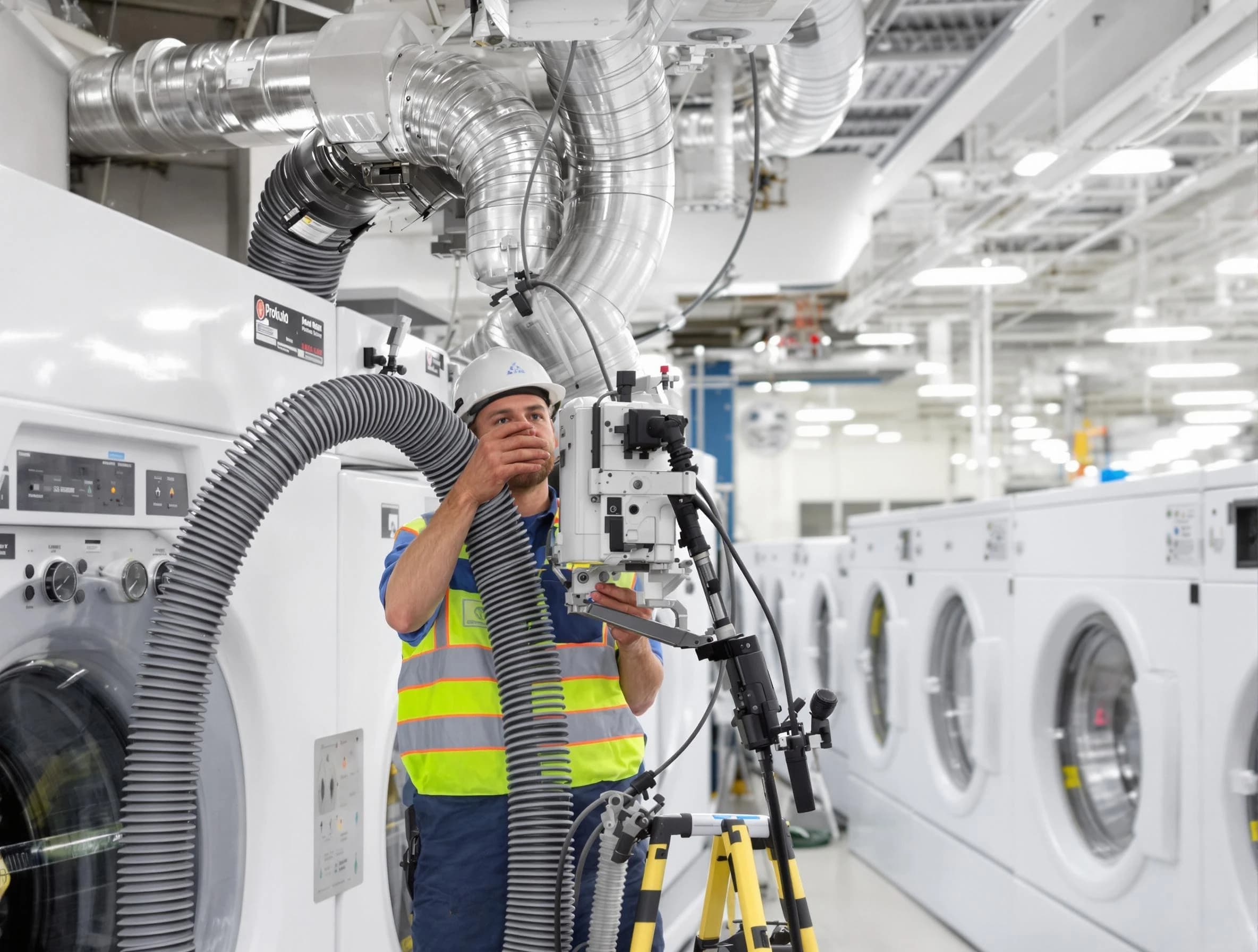 Plain City Dryer Vent Cleaning team performing commercial-grade dryer vent cleaning at a business facility in Plain City