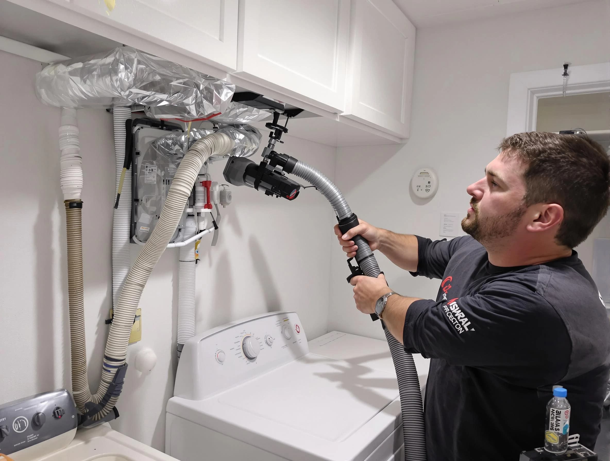 Plain City Dryer Vent Cleaning certified technician performing safety-focused gas dryer vent cleaning in Plain City