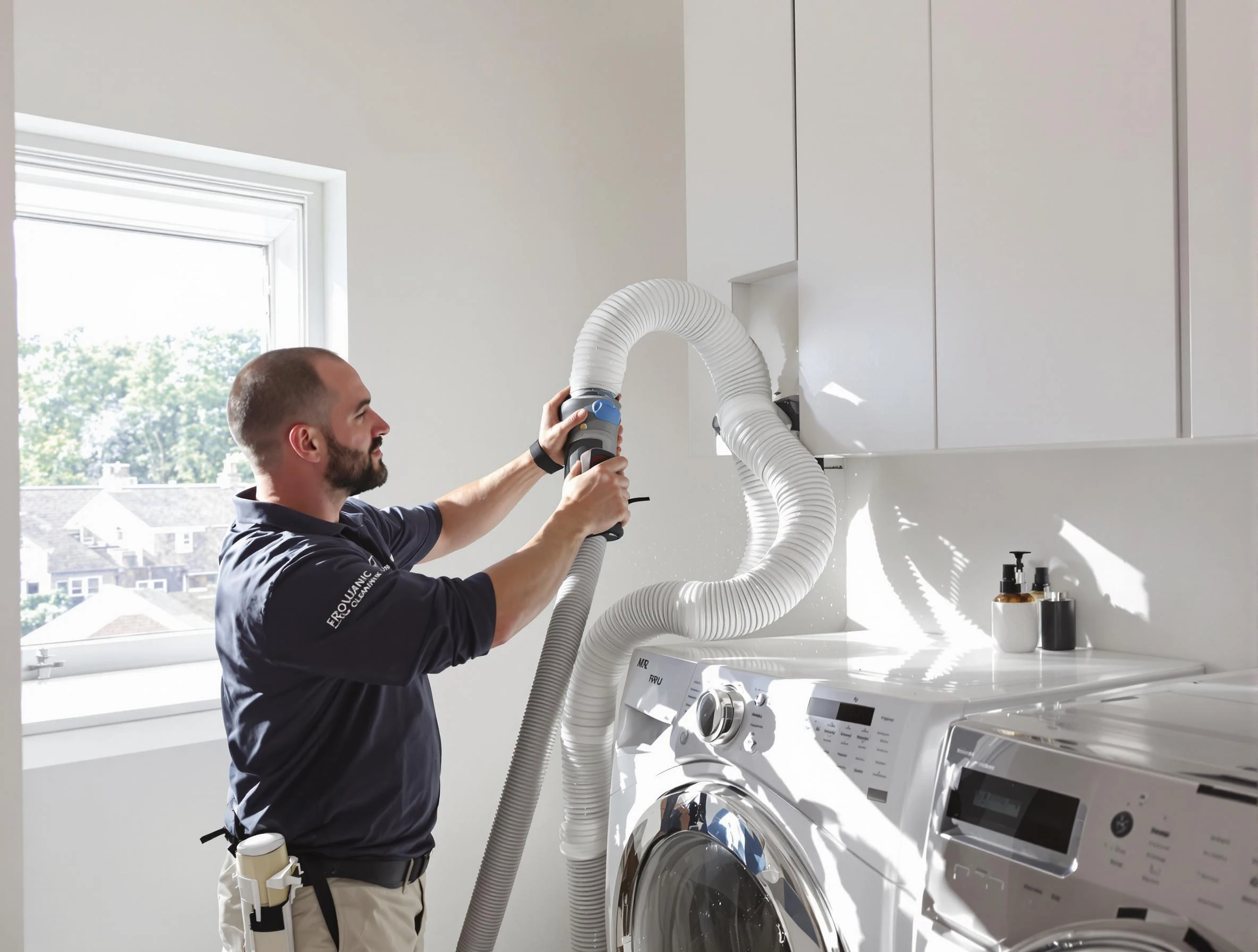 Certified Plain City Dryer Vent Cleaning technician performing dryer vent cleaning in Plain City